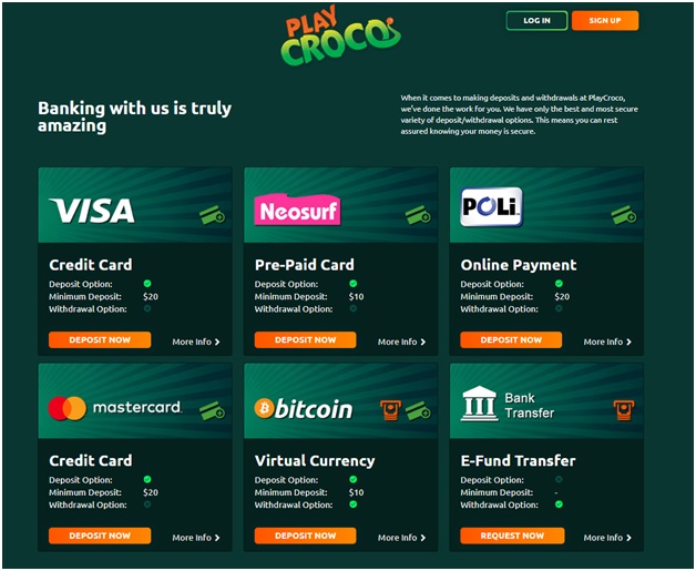 Play Croco Casino deposits and withdrawals